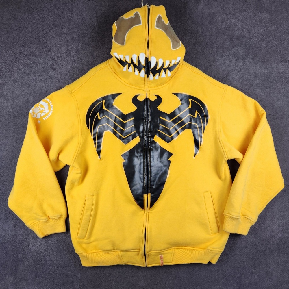 Y2K‎ CLH Creating Limitless Heights Venom Spider-Man Zip Mask Hoodie Yellow 2XL